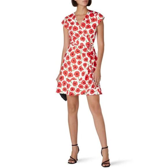 Slate & Willow Women's Red Poppy Cap Sleeve Wrap Mini Dress Size Large - Picture 1 of 10